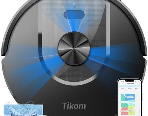 Tikom Robot Vacuum and Mop Combo, 6000Pa Automatic Robotic Vacuum Cleaner, Smart Mapping, 150 Min Max, Ideal for Pet Hair, Hardfloors, Carpets, Home(L8000 Pro)